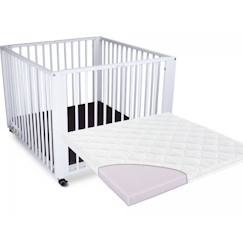 Parc bébé pliant tiSsi Moritz - tiSsi - Blanc - Hêtre massif - 4 roulettes blocables - Matelas assorti  - vertbaudet enfant