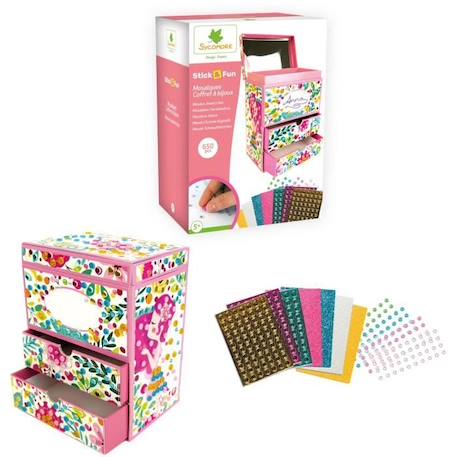 Coffret à bijoux mosaïques - Sycomore - Stick n Fun 3D - Plus de 500 mosaïques colorées - 150 gems - Rose ROSE 2 - vertbaudet enfant 