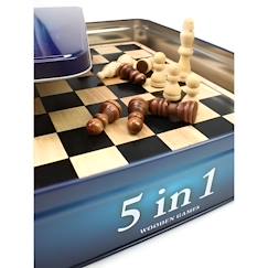 -Coffret métal 5 jeux en 1 - TACTIC - Echecs, dames, backgammon, dominos et tic-tac-toe