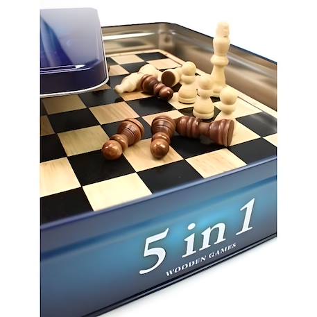 Coffret métal 5 jeux en 1 - TACTIC - Echecs, dames, backgammon, dominos et tic-tac-toe BLEU 1 - vertbaudet enfant 