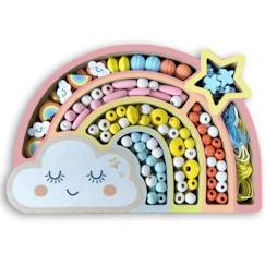 -Coffret Arc en Ciel Perles Bois SYCOMORE - Créez de Magnifiques Bijoux - Enfant - 7 ans - Fille - Multicolore
