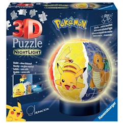 Jouet-Puzzle 3D Ball illuminé Pokémon - Ravensburger - 72 pièces numérotées - Socle lumineux - A partir de 6 ans