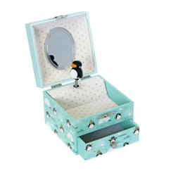 Linge de maison et décoration-Boite à Musique Cube Phosphorescent Pingouin Trousselier Bleu