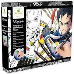 Jouet-Activités artistiques et musicales-Tableaux, dessin et peinture-Coffret créatif manga garçon - Sycomore - 10 papiers layout imprimés avec 8 marqueurs