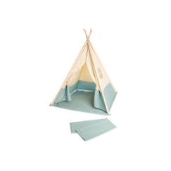 Jouet-Tente Tipi Yuma pour enfant - Pinolino - bicolore beige bleu - fenêtre et tapis de sol rembourré