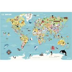 Jouet-Jeux éducatifs-Puzzle en bois carte magnétique - VILAC - Carte du Monde - 86 pièces - Bleu - Mixte
