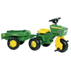 -Tricycle à pédales avec remorque RollyTrac John Deere - ROLLY TOYS - Vert - A partir de 3 ans