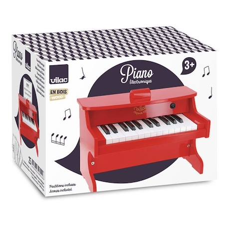 Jouet musical - VILAC - E-piano rouge - 25 touches - Support à partitions - Pour enfants dès 3 ans BLANC 3 - vertbaudet enfant 