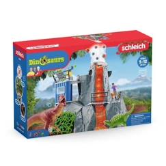 Jouet-Jeux d'imagination-Expédition au grand Volcan, set de figurines dinosaures avec un volcan en éruption LED, une figurine de chercheuse et 2 jouets