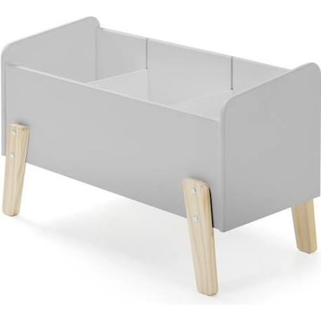 Coffre à jouets scandinave en bois pin massif gris cool - KIDDY - L 80 cm - 2 séparateurs amovibles BEIGE 1 - vertbaudet enfant 