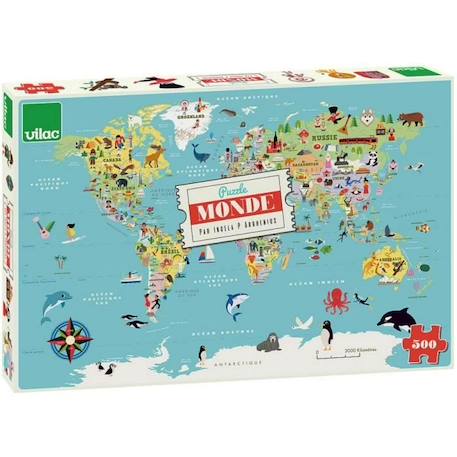 Puzzle 500 pièces - VILAC - Carte du monde - Voyage et cartes - Jaune - Enfant JAUNE 3 - vertbaudet enfant 