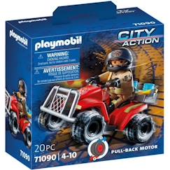 Jouet-Jeux d'imagination-Figurines, mini mondes, héros et animaux-PLAYMOBIL - 71090 - Pompier et quad - Enfant 4 ans - Playmobil City Action - Plastique - Bleu