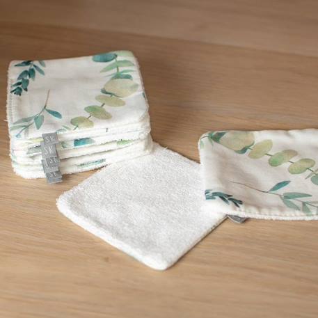 Lingettes bébé lavables en 100% coton - SEVIRA KIDS - Eucalyptus Blanc - 8 pièces - 10 x 10 cm BLANC 4 - vertbaudet enfant 