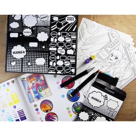 Coffret créatif manga fille - Sycomore - 10 papiers layout imprimés avec 8 marqueurs NOIR 4 - vertbaudet enfant 