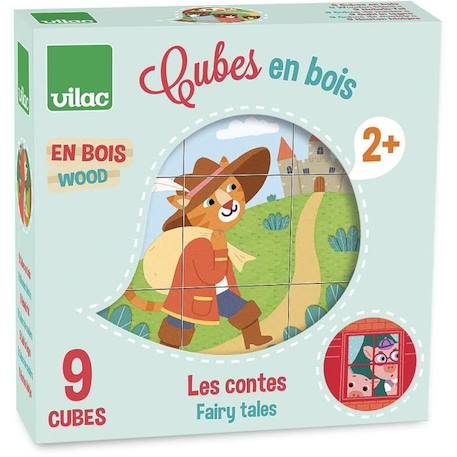 Cubes en Bois Les Contes Vilac Multicolore JAUNE 2 - vertbaudet enfant 