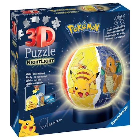 Puzzle 3D Ball illuminé Pokémon - Ravensburger - 72 pièces numérotées - Socle lumineux - A partir de 6 ans BLANC 3 - vertbaudet enfant 