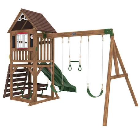KidKraft - Aire de jeux en bois Lindale avec toboggans, balançoires, mur escalade - FSC MARRON 2 - vertbaudet enfant 