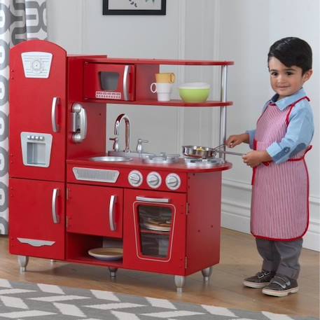 KidKraft - Cuisine en bois pour enfant Vintage Rouge, avec four, réfrigérateur et micro-ondes, accessoires inclus ROUGE 3 - vertbaudet enfant 