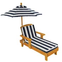 Chambre et rangement-Mobilier de jardin-Kidkraft - Chaise longue d'extérieur en bois pour enfant avec parasol et coussin