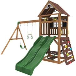 Jouet-Jeux de plein air-Jeux de jardin-KidKraft - Aire de jeux en bois Lindale avec toboggans, balançoires, mur escalade - FSC