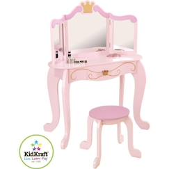 Chambre et rangement-KidKraft - Coiffeuse Princess pour enfant en bois avec miroir et tabouret - Rose