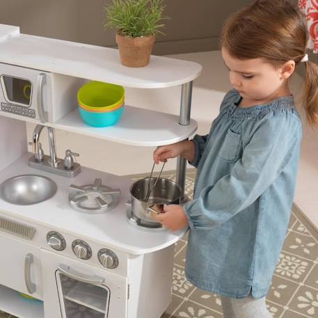 KidKraft - Cuisine en bois pour enfant Vintage Blanc, avec four, réfrigérateur et micro-ondes, accessoires inclus BLANC 3 - vertbaudet enfant 