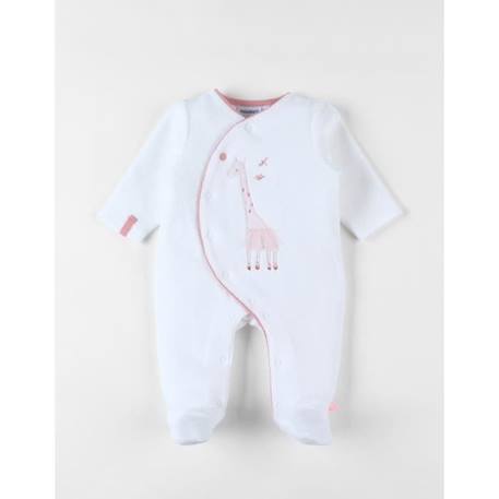 Pyjama 1 pièce girafe en velours écru/rose clair  - vertbaudet enfant