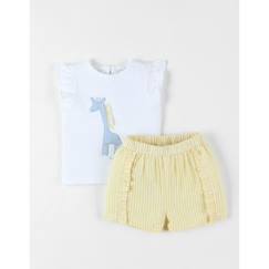 -Ensemble t-shirt girafe + short jaune/écru