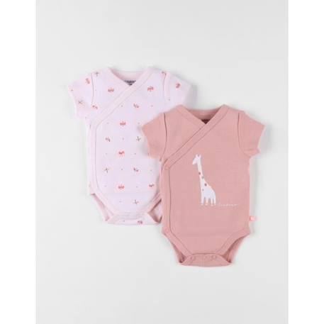 Bébé-Ensemble de 2 bodies girafe et papillons en coton blush/rose pâle