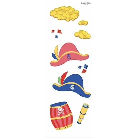 Sticker Mural Pirate Chapeau Et Trésor - Draeger Paris - Pour Enfant - Multicolore - 19 x 10 cm et 1,5 x 1 cm BLEU 2 - vertbaudet enfant 