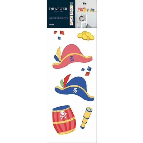 Sticker Mural Pirate Chapeau Et Trésor - Draeger Paris - Pour Enfant - Multicolore - 19 x 10 cm et 1,5 x 1 cm BLEU 1 - vertbaudet enfant 