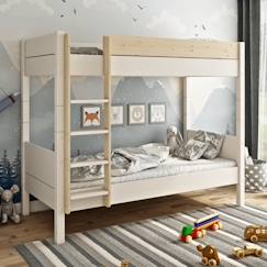 Chambre et rangement-Chambre-Lit superposé en pin blanc et bois 90x200 H174 Achille