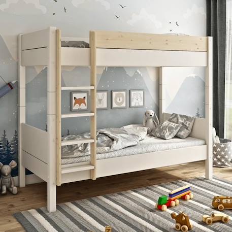 Lit superposé en pin blanc et bois 90x200 H174 Achille BLANC 1 - vertbaudet enfant 