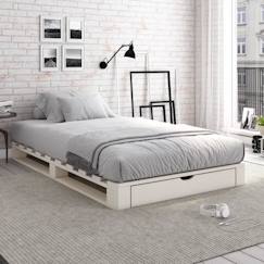 Chambre et rangement-Chambre-Lit palette avec tiroirs en pin blanc 120x200 Siméon