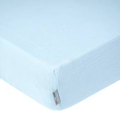 -Drap housse uni en gaze de coton Bleu 60x120