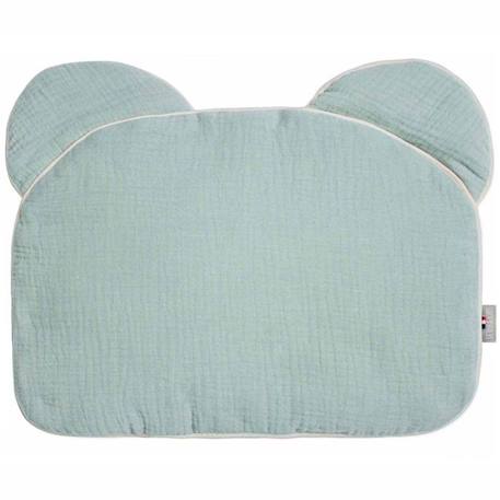 Oreiller bébé plat ourson en gaze de coton - SEVIRA KIDS - Jeanne Vert de gris - Nomade - 27x35 cm VERT 1 - vertbaudet enfant 