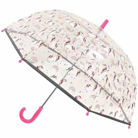 Fille-Accessoires-Parapluie cloche enfant transparent, Licorne Multicolore Longueur 67 cm, Diamètre 71 cm
