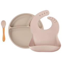 Coffret repas comme un grand - Assiette Cuillère Bavoir - Nude  - vertbaudet enfant