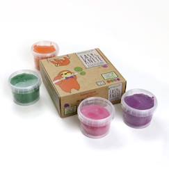 Jouet-Set de pâte à modeler naturelle & vegan bio - Loki - 4 pots - Orange, rose, vert et violet