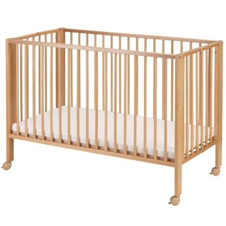 Lit bébé à barreaux pliable en hêtre massif naturel - Marque - Modèle - Dimensions 60x120 cm - Matelas inclus MARRON 1 - vertbaudet enfant 