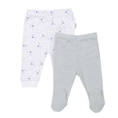 -Set de 2 pantalons bébé en coton bio, LÉON Gris / Blanc