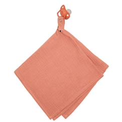 -Doudou lange - attache tétine en gaze de coton - Jeanne Terracotta - Orange - Bébé - 40 cm x 40 cm