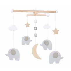 -Mobile en bois lit bébé - JABADABADO - Éléphant - Gris - 4 mois - lune et étoiles