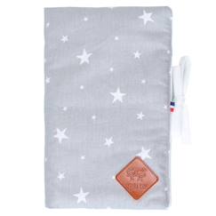 Puériculture-Sevira Kids - Protège carnet de santé bébé en coton Stella - Gris - Ouvert : 24 x 34 cm  / Fermé : 17 x 32 cm