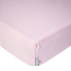 -Drap housse uni en gaze de coton Vieux Rose 90x190