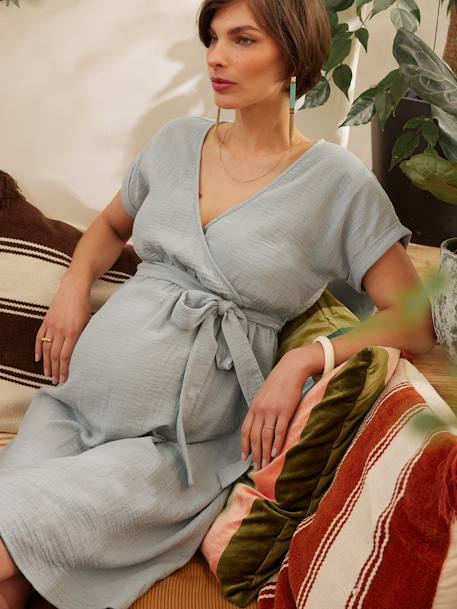 Robe grossesse en gaze de coton bio argile+vert sauge 6 - vertbaudet enfant 