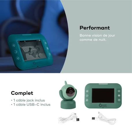 Babymoov Babyphone vidéo YOO Twist - Caméra motorisée avec vue à 360° - Technologie Sleep - Vision nocturne VERT 3 - vertbaudet enfant 