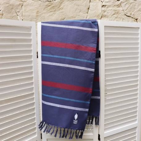 Fouta de bain 100% coton PARIS 2024 JO EQUIPE DE FRANCE OLYMPIQUE TRICOLORE BLEU 3 - vertbaudet enfant 