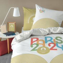 Linge de maison et décoration-Linge de lit enfant-Housse de couette-Parure de lit imprimée 100% coton PARIS 2024 JEUX OLYMPIQUES ARCHES 140x200 cm