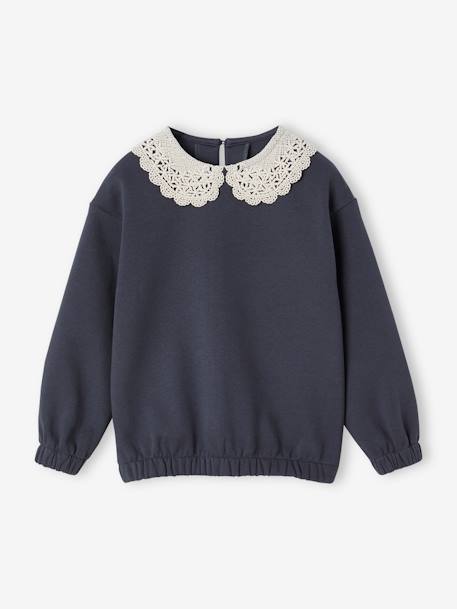 Sweat fille col fantaisie en macramé anthracite 2 - vertbaudet enfant 